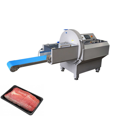 Mesin pemotong daging industri dan pemotong potong untuk memotong daging sapi beku dengan outfeed conveyor
