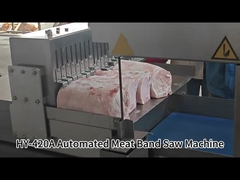 Mesin gergaji pita daging otomatis untuk memotong potong daging babi beku menjadi 8mm